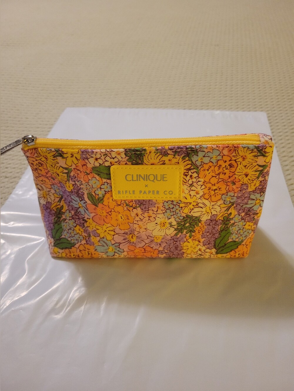 Rifle Paper Co. Yellow Floral Cosmetic Pouch -Multicolor Blooms H4.5"xL7.5"xW3"